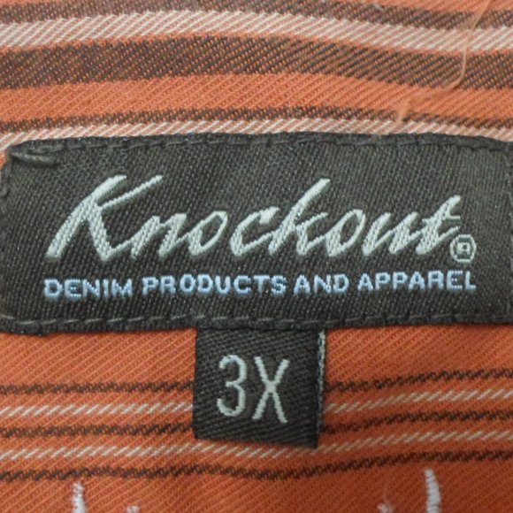 Knockout Button Up Long Sleeve Shirt Mens 3X Burnt Orange Striped Embroidered - Picture 7 of 9